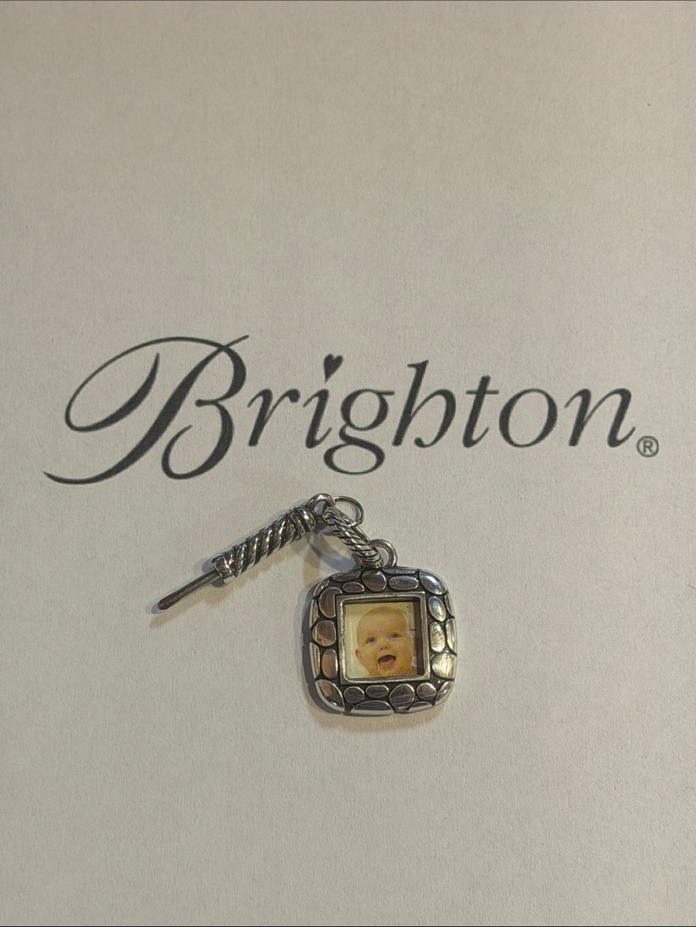 📸 BRIGHTON CHARM - Silver Pebble Frame Necklace/Bracelet Charm with Photo Insert